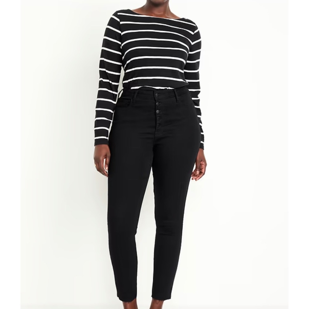 Old Navy Extra High Rise Rockstar Super Skinny Black Button Fly Jeans 18 NWT